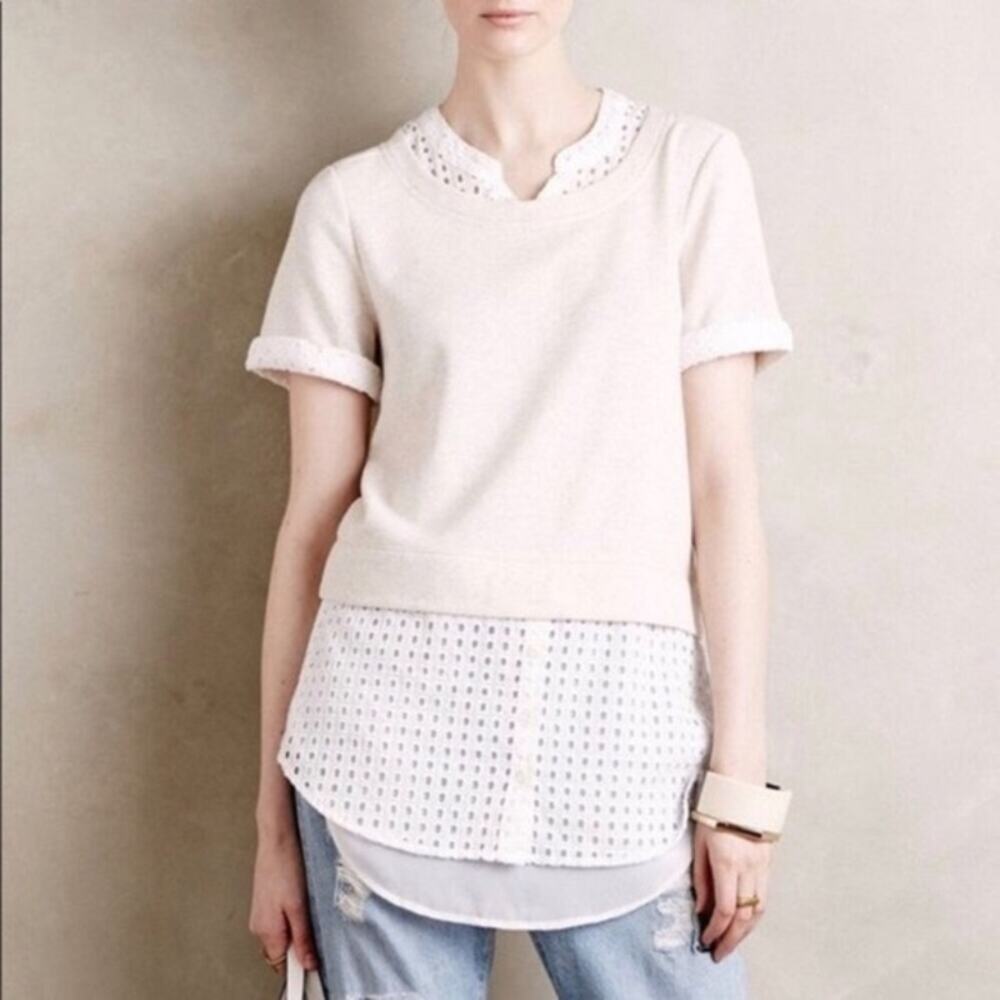 Anthropologie Postmark Picnic Layered Eyelet Top Sweatshirt Medium